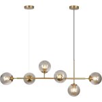 Lustre moderne linaire - svatv - 6 lumi�res - globe en verre gris fum� - hauteur r�glable - 120 cm de ...