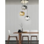 Lustre - odette - modèle couleurs - métal peint - 3 diffuseurs en verre soufflé - hauteur 120cm Lustre - odette - modèle couleurs - métal peint - 3 diffuseurs en verre soufflé - hauteur 120cm