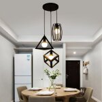 Lustre plafonnier en mtal industriel personnalit suspension luminaire en forme de gomtrie noir
