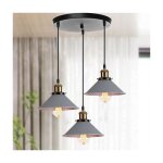 Lustre suspendu � 3 lampes en m�tal gris style moderne compatible cuisine et bureau