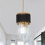 Lustre suspendu led - noir - d17xh33cm - cristal k9 - e27 - design contemporain