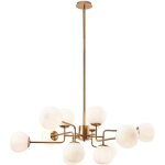 Lustre suspension 12 lampes moderne art deco maytoni en m�tal couleur or abat - jours en verre blanc ...
