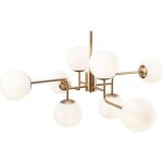 Lustre suspension 8 lampes moderne art deco maytoni en mtal couleur or abat - jours en verre blanc e14 ...