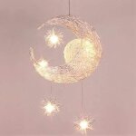 Lustre suspension lune �toiles led plafonnier luminaire aluminium avec 5 ampoules pour enfants chambre ...