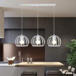 Lustre vintage mogod - suspension long mt  3 ttes e27 luminaire plafond en cage blanc pour chambre ...