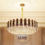 Luvodi lustre plafonnier dor cristal moderne rond 60cm suspension luminaire rond led pour salle  manger ...