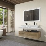 Meuble de salle de bain double vasque 140cm bois et effet marbre avec miroir led - luxury bain