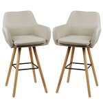Lvhcmfohm lot de 2 tabourets de bar scandinaves chaises hautes en tissu beige avec pieds en bois pour ...
