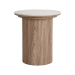 Lysa - bout de canap� plateau effet marbre et pieds effets bois - 50 cm - bois / blanc