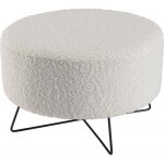 Macabane agathe - pouf rond tissu bouclette blanc pieds croiss mtal noir