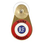 Macaron pare - brise maire adjoint avec ventouse 75 x 125 mm cocarde tricolore en verre acrylique miroir ...