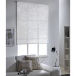 Store enrouleur tamisant - madecostore - fleurs blanches - gris clair - l49 x h190cm - intrieur