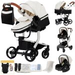 Magiczc poussette 3 en 1 (nacelle + si�ge auto) blanc �l�gant pliage auto mati�re pu inclus sac � langer ...