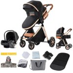 Magiczc poussette 3 en 1 avec si�ge auto (0 - 3 ans) - noir & or - pliable dossier r�glable + cadeau ...