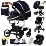 Magiczc poussettebleu � structure argent pliage auto mati�re pu [avec nacelle cosy sac � langer et porte ...