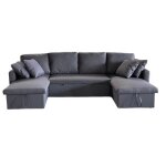 Mah - canap panoramique convertible avec coffre 4 places en tissu - gris fonc