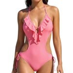 Maillot de bain 1 pi�ce femme sans armature avec mousse amovible corail