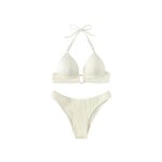 Maillot de bain 2 pi�ces bikini blanc femme taille s - haut avec cha�ne d�corative et la�age - tissu ...