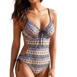 Maillot bain femme 1 pi�ce bonnets avec armature sans mousse motif ethnique