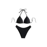Maillot de bain femme 2 pi�ces bikini triangle push up noir taille xs - ensemble plage �l�gant � nouer ...