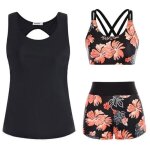 Maillot de bain femme 3 pi�cesmaillot de bain femme mode shorty bikinis athl�tique imprim� floral - noir ...