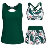 Maillot de bain femme 3 pi�cesmaillot de bain femme shorty bikinis athl�tique imprim� floral mode - vert ...