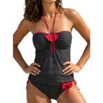 Maillot de bain femme tankini � pois noir et blanc push - up avec armatures