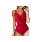 Maillot de bain une pi�ce - col en v push up - effet amincissant - dos nu en u - rouge xl