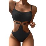 Maillot de bain une pi�ce femme monokini noir m ? d�coupes anneau bijou fines bretelles sans armatures ...