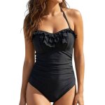 Maillot de bain une pi�ce femme volant� bonnets sans armatures avec fine mousse noir