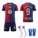 Maillot de foot enfant fc barcelone lewandowski 9 - tenue sportive pour enfants avec chaussettes et prot�ge ...