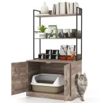 Maison de bac � liti�re pour chat costway �tag�res � 3 niveaux 4 crochets armoire dissimul�e � 2 portes ...