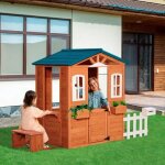 Maison en bois pour enfants - brooklyn gris - boîte aux lettres et banc - certifié fsc Maison en bois pour enfants - brooklyn gris - boîte aux lettres et banc - certifié fsc