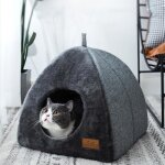 Maison pour chat intrieur niche pour chat d?intrieur avec coussin amovible lavable rembourr pliable ...