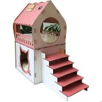 Maison pour chat xl 2 �tages rose pink avec escalier habitat int�rieur mdf d�coup� laser sans vis ni ...