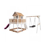 Maison enfant axi liam avec bac � sable balan�oire nid doiseau & toboggan violet