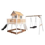 Maison enfant avec bac � sable balan�oire nid doiseau et toboggan - axi liam en bois marron