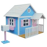 Maison enfant en bois - grande maison avec v�randa - v�randa avec auvent - bo�te aux lettres - bac � ...