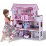 Costway maison de poupe en bois - 13 accessoires  3 etages 61 x 265 x 71 cm cadeaux pour enfants 3 ...