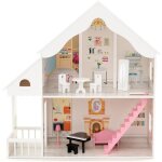 Maison de poupe costway - 8 meubles 2 etages 81 x 30 x 86 cm cadeaux pour enfants 3 ans + blanc