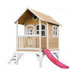 Maisonnette en bois pour enfants avec toboggan rouge - axi tom