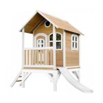 Maisonnette en bois avec toboggan - axi tom - marron & blanc - pour lext�rieur