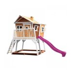 Maisonnette pour enfants avec bac  sable et toboggan violet axi max en bois - crooked - marron & blanc ...