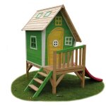 Maisonnette pour enfants avec toboggan en bois de cdre - ckw - fantasia - multicolore - 240x163x226cm ...