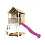 Maisonnette sarah avec bac � sable & toboggan rose aire de jeux pour enfant en marron & blanc axi
