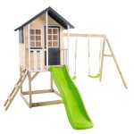 Maisonnette sur pilotis jacinthes en bois fsc� - toboggan 175 cm & double balan�oire