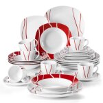 Service de table complet en porcelaine malacasa felisa - motif  rayures blanches et rouges