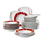 Malacasa assiette srie felisa 36 pices service de table complet en porcelaine motif  rayures blanches ...