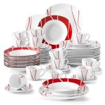 Malacasa assiette srie felisa 60 pices service de table complet en porcelaine motif  rayures blanches ...