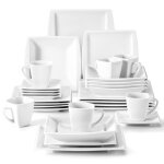 Malacasa srie blance 30 pices service de table complet en porcelaine motif  rayures blanches pour ...